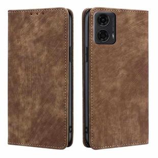 For Motorola Moto G24 4G RFID Anti-theft Brush Magnetic Leather Phone Case(Brown)