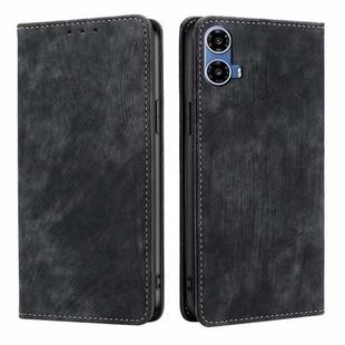 For Motorola Moto G34 5G RFID Anti-theft Brush Magnetic Leather Phone Case(Black)