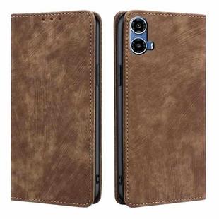 For Motorola Moto G34 5G RFID Anti-theft Brush Magnetic Leather Phone Case(Brown)