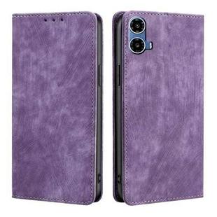 For Motorola Moto G34 5G RFID Anti-theft Brush Magnetic Leather Phone Case(Purple)