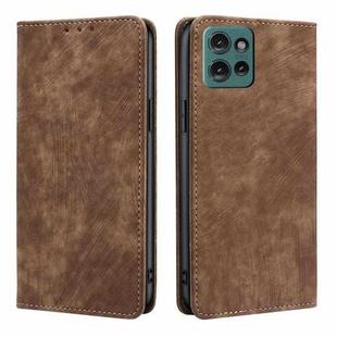 For Motorola Edge 50 5G RFID Anti-theft Brush Magnetic Leather Phone Case(Brown)