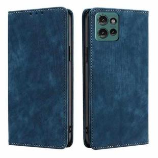 For Motorola Edge 50 5G RFID Anti-theft Brush Magnetic Leather Phone Case(Blue)