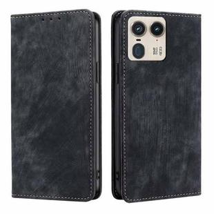 For Motorola Edge 50 Ultra RFID Anti-theft Brush Magnetic Leather Phone Case(Black)