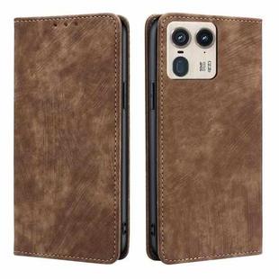 For Motorola Edge 50 Ultra RFID Anti-theft Brush Magnetic Leather Phone Case(Brown)