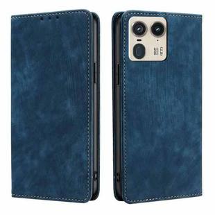 For Motorola Edge 50 Ultra RFID Anti-theft Brush Magnetic Leather Phone Case(Blue)