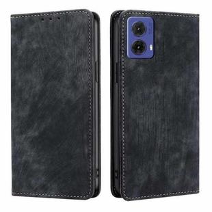 For Motorola Moto G85 5G RFID Anti-theft Brush Magnetic Leather Phone Case(Black)