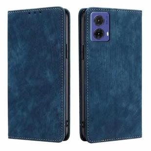 For Motorola Moto G85 5G RFID Anti-theft Brush Magnetic Leather Phone Case(Blue)