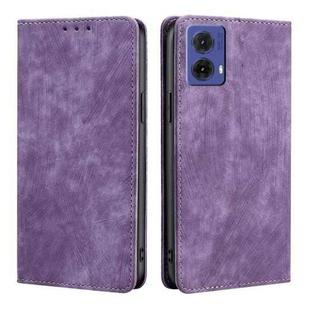 For Motorola Moto G85 5G RFID Anti-theft Brush Magnetic Leather Phone Case(Purple)