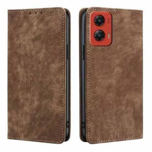 For Motorola Moto G Stylus 5G 2024 RFID Anti-theft Brush Magnetic Leather Phone Case(Brown)