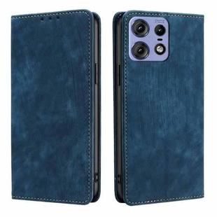 For Motorola Edge 50 Pro 5G RFID Anti-theft Brush Magnetic Leather Phone Case(Blue)