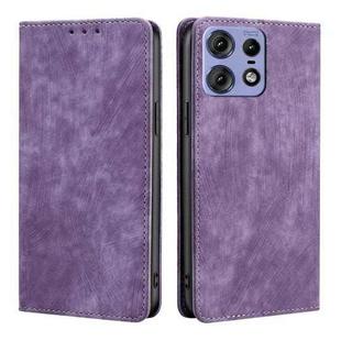 For Motorola Edge 50 Pro 5G RFID Anti-theft Brush Magnetic Leather Phone Case(Purple)