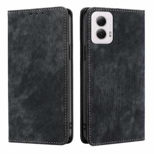 For Motorola Moto G Power 5G 2024 RFID Anti-theft Brush Magnetic Leather Phone Case(Black)