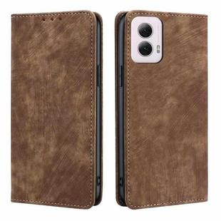 For Motorola Moto G Power 5G 2024 RFID Anti-theft Brush Magnetic Leather Phone Case(Brown)