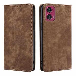 For Motorola Edge 50 Fusion 5G RFID Anti-theft Brush Magnetic Leather Phone Case(Brown)