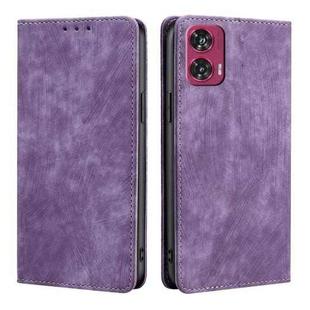 For Motorola Edge 50 Fusion 5G RFID Anti-theft Brush Magnetic Leather Phone Case(Purple)