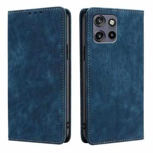 For Motorola Edge 50 Neo 5G RFID Anti-theft Brush Magnetic Leather Phone Case(Blue)