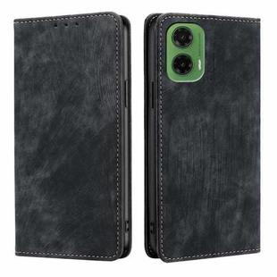 For Motorola Moto G35 5G RFID Anti-theft Brush Magnetic Leather Phone Case(Black)