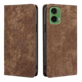 For Motorola Moto G35 5G RFID Anti-theft Brush Magnetic Leather Phone Case(Brown)