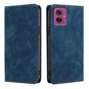 For Motorola Moto G55 5G RFID Anti-theft Brush Magnetic Leather Phone Case(Blue)