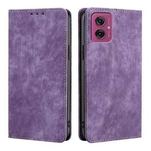 For Motorola Moto G55 5G RFID Anti-theft Brush Magnetic Leather Phone Case(Purple)