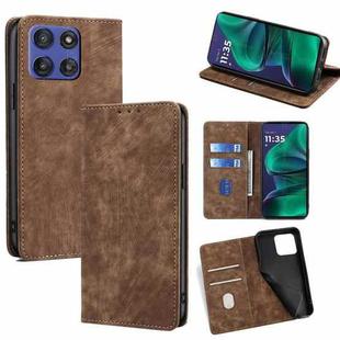 For Motorola Moto G Stylus 5G 2025 RFID Anti-theft Brush Magnetic Leather Phone Case(Brown)
