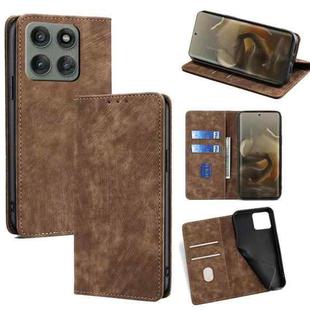 For Motorola Edge 60 Pro 5G RFID Anti-theft Brush Magnetic Leather Phone Case(Brown)