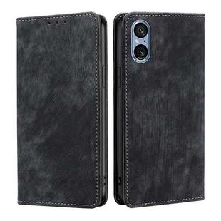 For Sony Xperia 5 V RFID Anti-theft Brush Magnetic Leather Phone Case(Black)