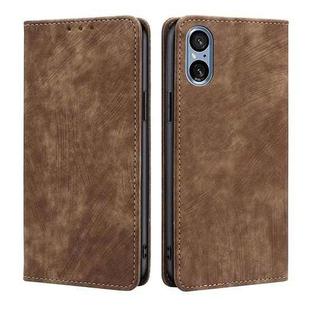 For Sony Xperia 5 V RFID Anti-theft Brush Magnetic Leather Phone Case(Brown)