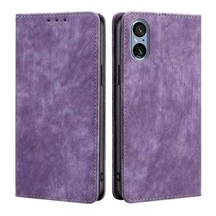 For Sony Xperia 5 V RFID Anti-theft Brush Magnetic Leather Phone Case(Purple)