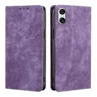 For Sony Xperia 10 VI RFID Anti-theft Brush Magnetic Leather Phone Case(Purple)