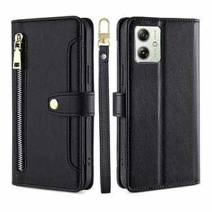 For Motorola Moto G54 5G EU Edition Lite Sheep Texture Cross-body Zipper Wallet Leather Phone Case(Black)