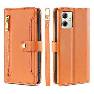 For Motorola Moto G54 5G EU Edition Lite Sheep Texture Cross-body Zipper Wallet Leather Phone Case(Orange)