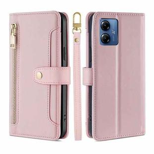 For Motorola Moto G14 4G Lite Sheep Texture Cross-body Zipper Wallet Leather Phone Case(Pink)