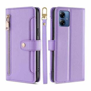 For Motorola Moto G14 4G Lite Sheep Texture Cross-body Zipper Wallet Leather Phone Case(Purple)