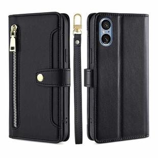 For Sony Xperia 5 V Lite Sheep Texture Cross-body Zipper Wallet Leather Phone Case(Black)