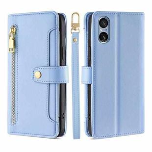 For Sony Xperia 5 V Lite Sheep Texture Cross-body Zipper Wallet Leather Phone Case(Blue)