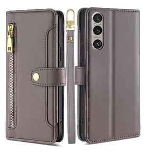 For Sony Xperia 1 VI Lite Sheep Texture Cross-body Zipper Wallet Leather Phone Case(Grey)