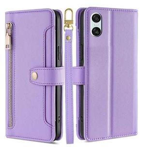 For Sony Xperia 10 VI Lite Sheep Texture Cross-body Zipper Wallet Leather Phone Case(Purple)