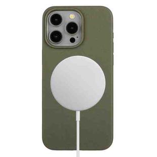 For iPhone 15 Pro Max Wheat MagSafe Magnetic Straw Material + TPU Phone Case(Army Green)