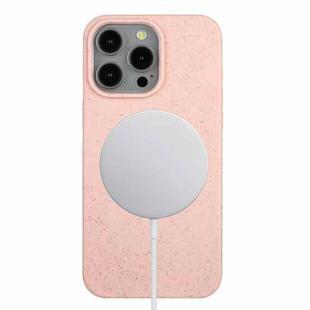 For iPhone 14 Pro Max Wheat MagSafe Magnetic Straw Material + TPU Phone Case(Pink)