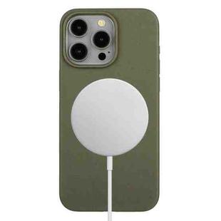 For iPhone 14 Pro Max Wheat MagSafe Magnetic Straw Material + TPU Phone Case(Army Green)