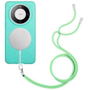 For Huawei Mate 60 Wheat MagSafe Magnetic Straw Material + TPU Phone Case with Lanyard(Green)