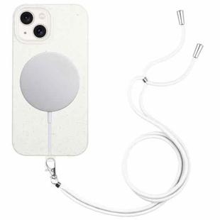 For iPhone 14 Wheat MagSafe Magnetic Straw Material + TPU Phone Case with Lanyard(White)