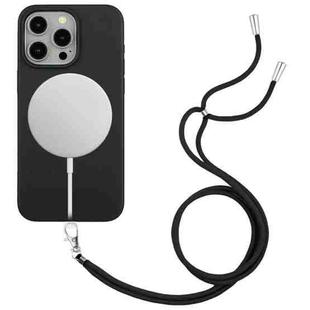 For iPhone 14 Pro Wheat MagSafe Magnetic Straw Material + TPU Phone Case with Lanyard(Black)