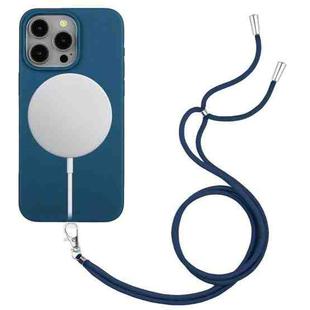 For iPhone 14 Pro Max Wheat MagSafe Magnetic Straw Material + TPU Phone Case with Lanyard(Blue)