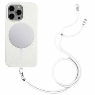For iPhone 13 Pro Max Wheat MagSafe Magnetic Straw Material + TPU Phone Case with Lanyard(White)