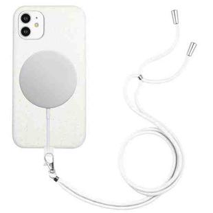 For iPhone 12 Wheat MagSafe Magnetic Straw Material + TPU Phone Case with Lanyard(White)