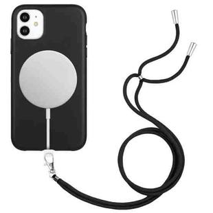 For iPhone 11 Wheat MagSafe Magnetic Straw Material + TPU Phone Case with Lanyard(Black)