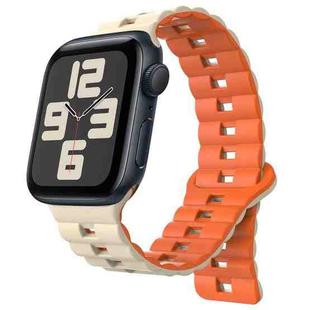 For Apple Watch SE 2023 40mm Reverse Buckle Two Color Magnetic Silicone Watch Band(Starlight+Orange)