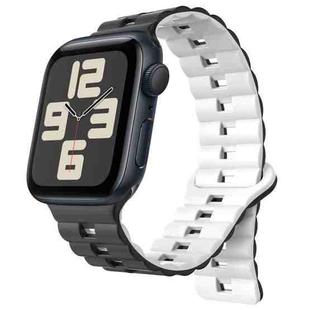 For Apple Watch SE 2023 40mm Reverse Buckle Two Color Magnetic Silicone Watch Band(Black+White)